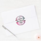 Roze Ornament met glitter Snowflake Handgemaakte L Ronde Sticker (Envelop)