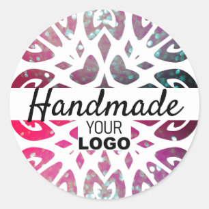 Roze Ornament met glitter Snowflake Handgemaakte L Ronde Sticker