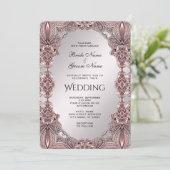 Roze Ornamental Wedding Invitation Kaart (Staand voorkant)