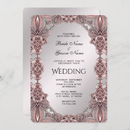 Roze Ornamental Wedding Invitation Kaart
