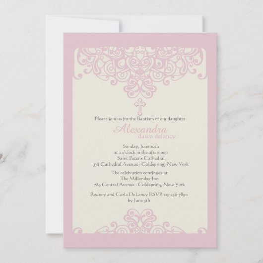 Roze Ornamentele Religieuze Uitnodiging (Voorkant)