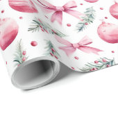 Roze Ornamenten & Bogen Kerst & Winter Verjaardag Cadeaupapier (Rol Hoek)