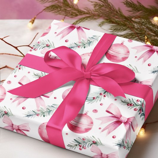 Roze Ornamenten & Bogen Kerst & Winter Verjaardag Cadeaupapier