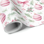 Roze Ornamenten & Bogen Kerst & Winter Verjaardag Cadeaupapier (Rol Hoek)