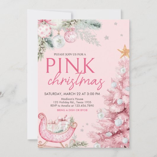 Roze Ornamenten Kerstfeest Kaart (Voorkant)