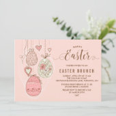 Roze  Ornamenten | Pasen Brunch en Egg Hunt Kaart (Staand voorkant)