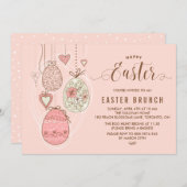 Roze  Ornamenten | Pasen Brunch en Egg Hunt Kaart (Voorkant / Achterkant)