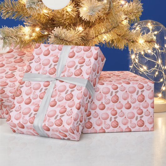 Roze Ornamenten Pine Leaves Christmas Cadeaupapier (Feestdagen)