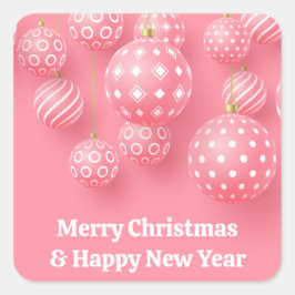 Roze Ornamenten Vrolijk Kerstfeest en Gelukkig Nie Vierkante Sticker