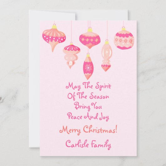 Roze  Ornamenten Vrolijk kerstontwerp Feestdagenkaart (Voorkant)