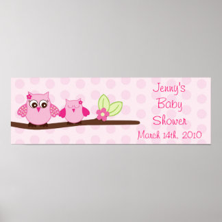 Roze orwl - Aangepaste Baby shower banner Poster