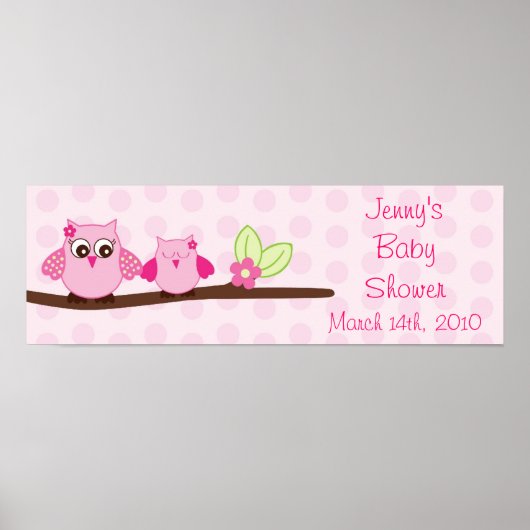 Roze orwl - Aangepaste Baby shower banner Poster (Voorkant)