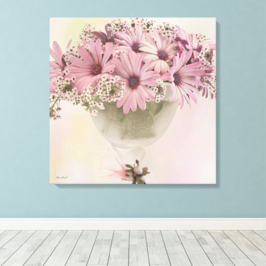 Roze osteospernum canvas afdruk (Insitu (Houten vloer))