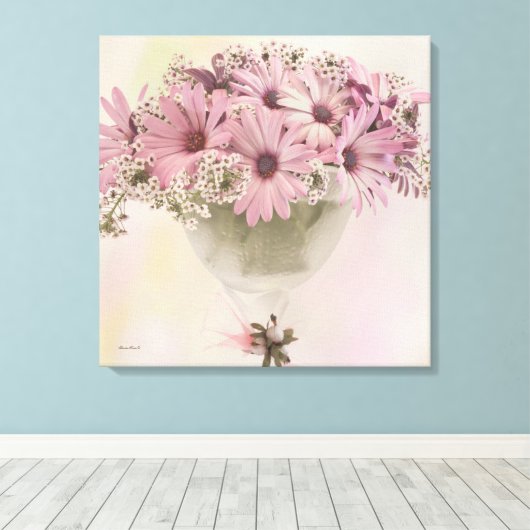 Roze osteospernum canvas afdruk (Insitu (Houten vloer))