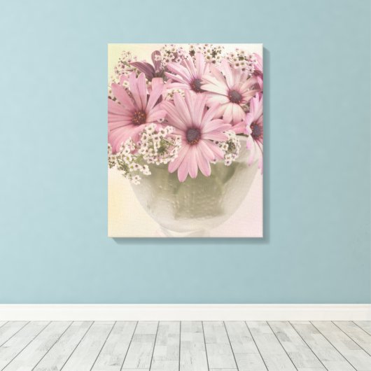 Roze osteospernum canvas afdruk (Insitu (Houten vloer))