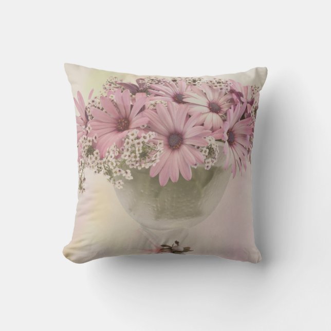 Roze osteospernum kussen (Voorkant)