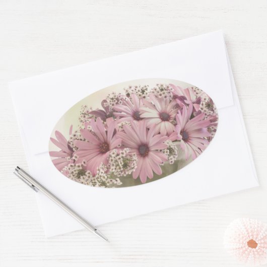 Roze osteospernum ovale sticker (Envelop)