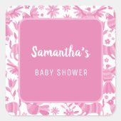 Roze otomi mexicaans baby shower papier Bord Vierkante Sticker (Voorkant)