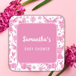 Roze otomi mexicaans baby shower papier Bord Vierkante Sticker