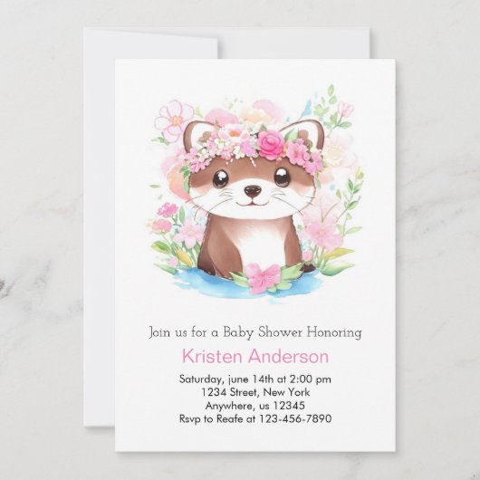 Roze Otter Whimsical Blissful Meisje Baby shower Kaart (Voorkant)