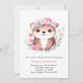Roze Otter Wildflower Whimsical Meisje Baby shower Kaart (Voorkant)