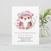 Roze Otter Wildflower Whimsical Meisje Baby shower Kaart (Staand voorkant)