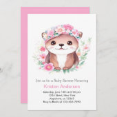Roze Otter Wildflower Whimsical Meisje Baby shower Kaart (Voorkant / Achterkant)
