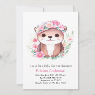 Roze Otter Wildflower Whimsical Meisje Baby shower Kaart