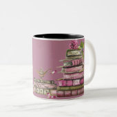 Roze oude bibliotheekbloemen tweekleurige koffiemok (Voorkant rechts)