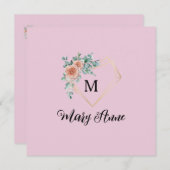 Roze Oude Rozen Gouden Hart Monogram en Naam Feestdagenkaart (Voorkant / Achterkant)