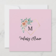 Roze Oude Rozen Gouden Hart Monogram en Naam