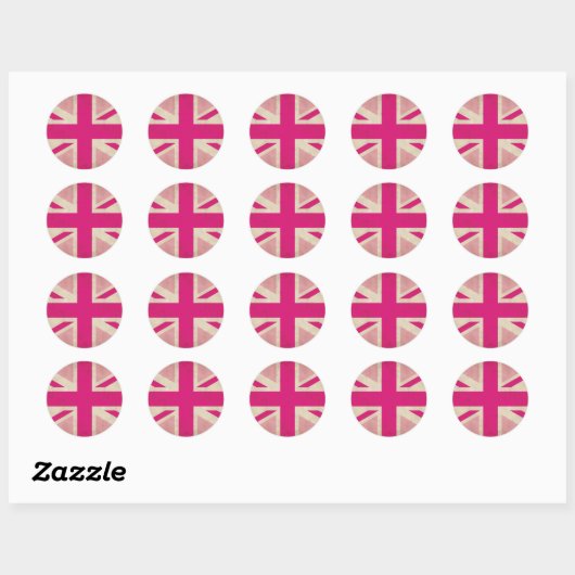 Roze Oude Union Jack Stickers (Vel)