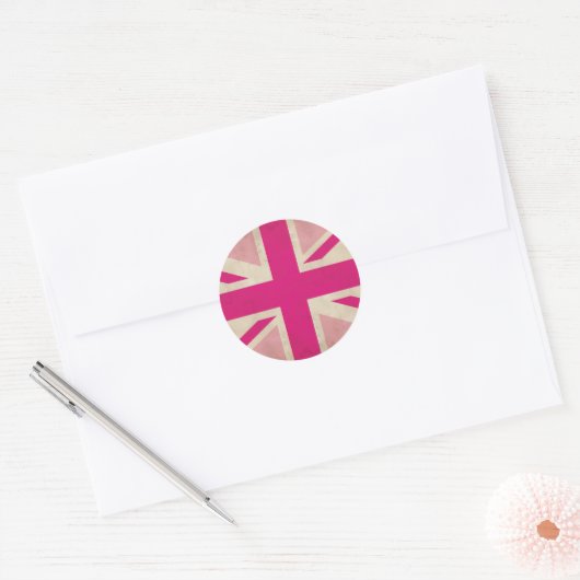 Roze Oude Union Jack Stickers (Envelop)