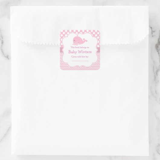 Roze Ouder & Kinder Walvis Roze Meisje Bookplate Vierkante Sticker (Tas)