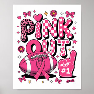 Roze Out Voetbal Ribbon Cheer Borstkanker Poster