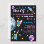 Roze Outer Space Astronaut Rainbow Balloons Rocket Kaart (Voorkant)