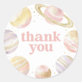 Roze Outer Space Girl Verjaardag Ronde Sticker (Voorkant)