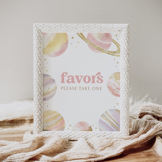 Roze Outer Space Girl Verjaardagsgunsten Teken Poster