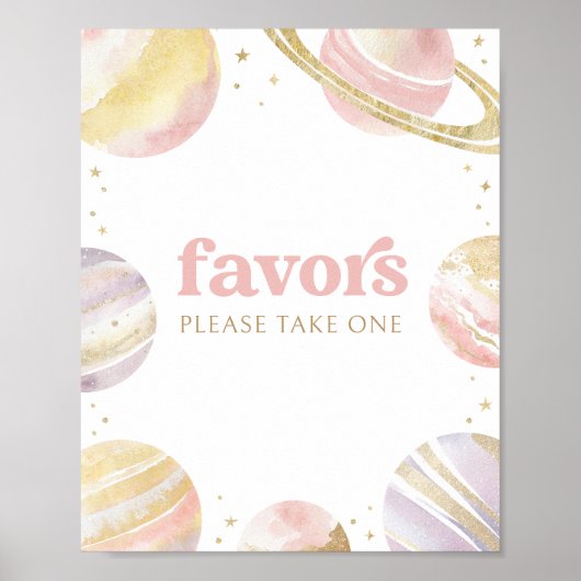 Roze Outer Space Girl Verjaardagsgunsten Teken Poster (Voorkant)