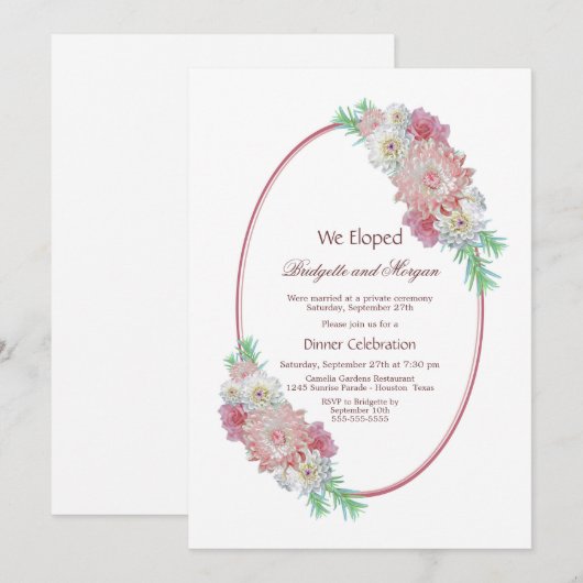 Roze Ovaal Bloemen Bruiloft Na Feest Kaart (Voorkant / Achterkant)