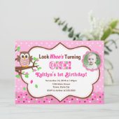 Roze ovale 1e verjaardag Uitnodiging 5x7 Fotokaart (Staand voorkant)