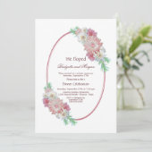 Roze ovale bloemige bruiloft na-feest kaart (Staand voorkant)