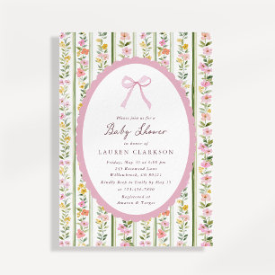 Roze ovale lijst bloemige baby shower uitnodiging