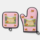 Roze ovenwant en pannenlapper set met Bijbelvers (Voorkant)