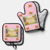 Roze ovenwant en pannenlapper set met Bijbelvers (Voorkant / Achterkant)