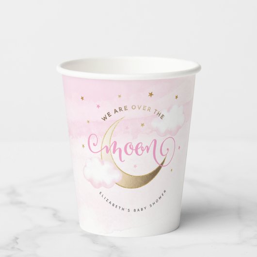 Roze over de kopjes op het moonpapier papieren bekers (Achterkant)