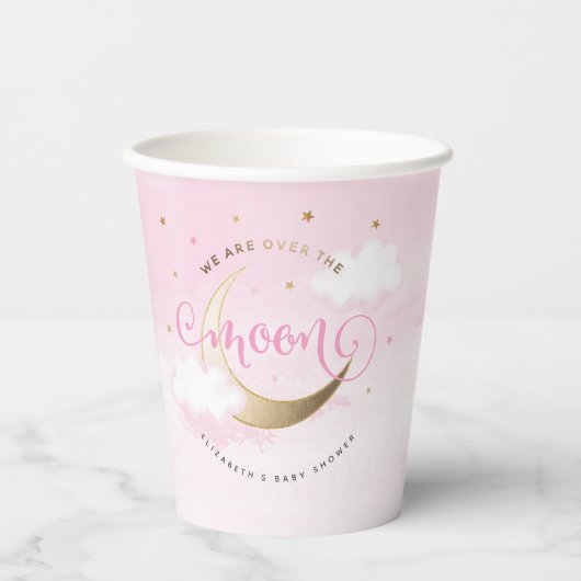 Roze over de kopjes op het moonpapier papieren bekers (Voorkant)