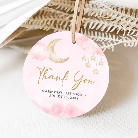 Roze Over de Maan Baby Shower  Bedankjes Labels