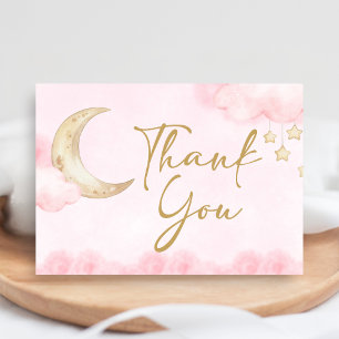 Roze Over de Maan Baby Shower Bedankkaart