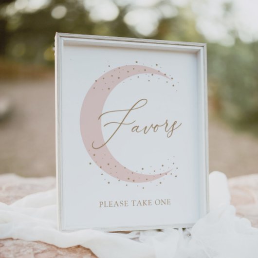 Roze Over de Maan Baby shower Favorieten Sign Poster